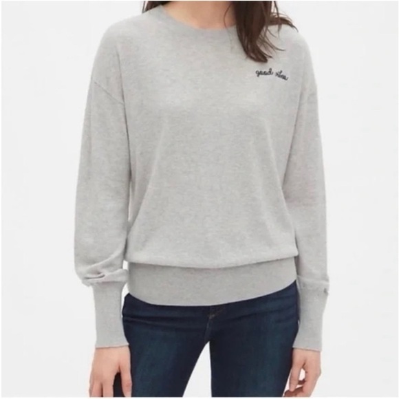 😎GAP “Good Vibes” Gray Sweater Size XS - Picture 2 of 4